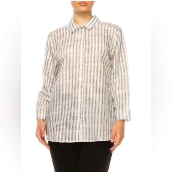 Hester & Orchard Linen Blend Striped Button Up Tunic Top - Picture 1 of 6